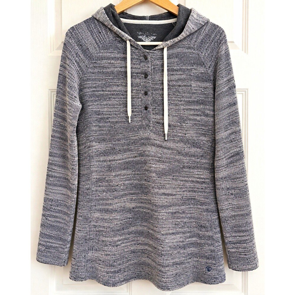 Straight Down Women’s M Gray Heathered Knit Henley Button Pullover Hoodie